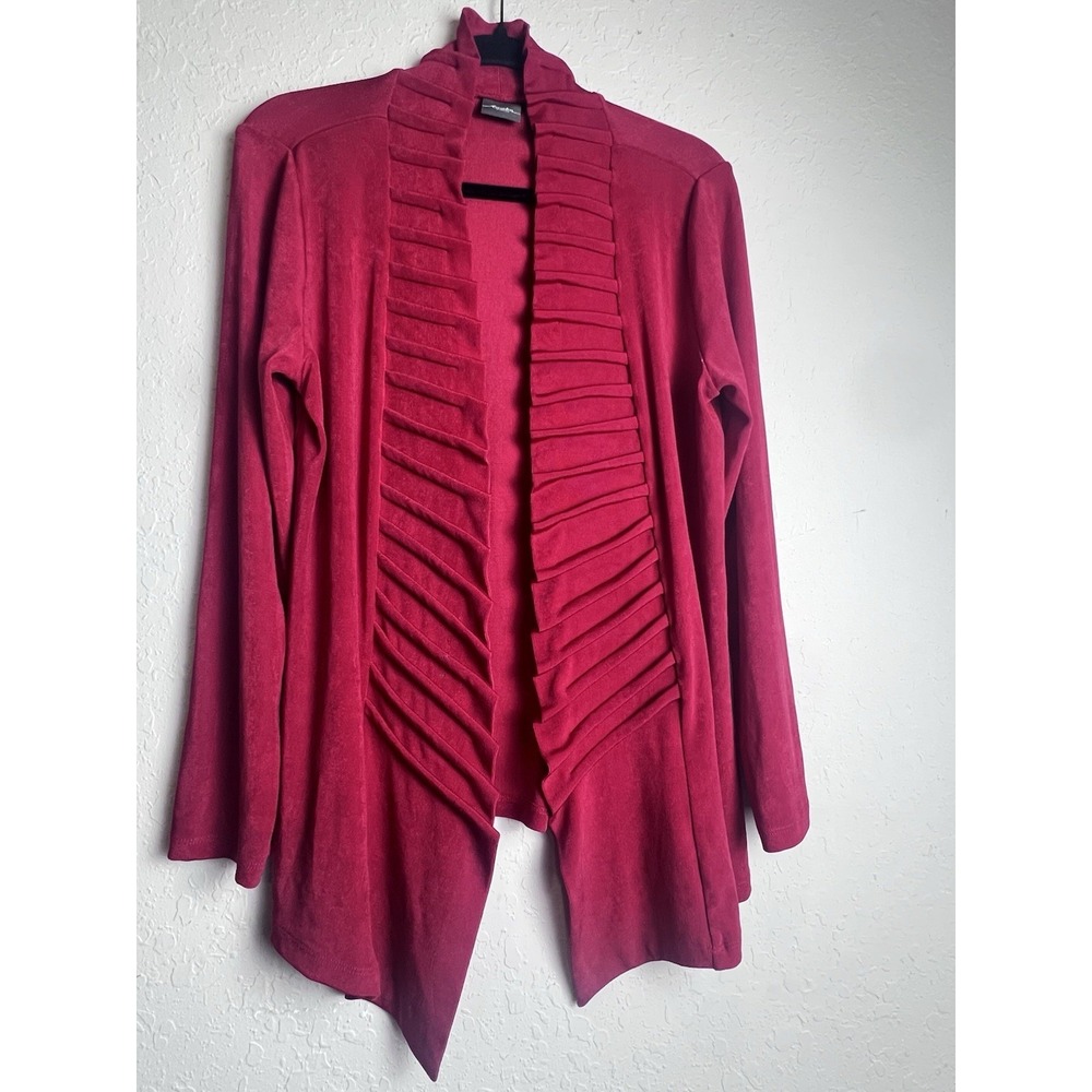 Chicos Travelers Open Front Cardigan Womens Size M Red‎ Ruffle  Feminine - Picture 2 of 8